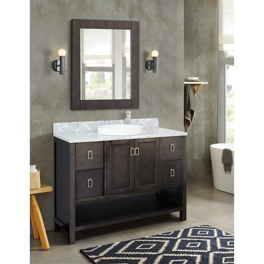 49" Single vanity in Silvery Brown finish with White Carrara top and round sink
