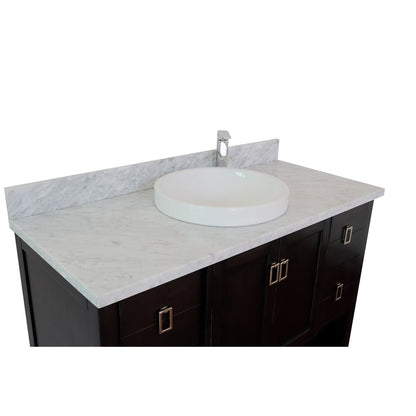 49" Single vanity in Silvery Brown finish with White Carrara top and round sink