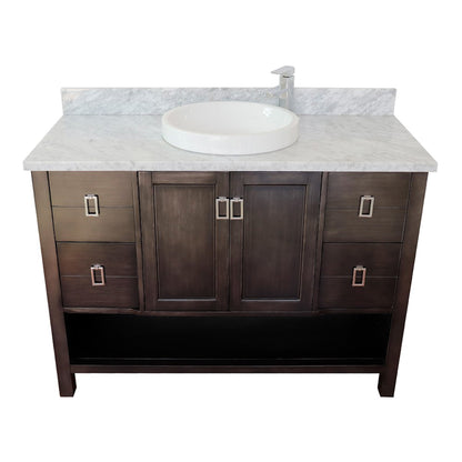 49" Single vanity in Silvery Brown finish with White Carrara top and round sink