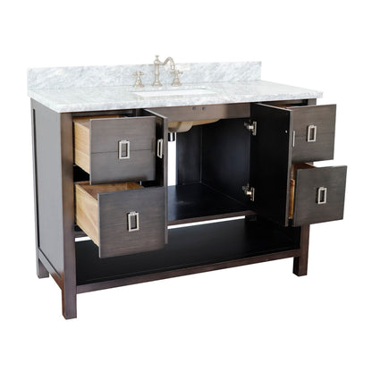 49" Single vanity in Silvery Brown finish with White Carrara top and rectangle sink