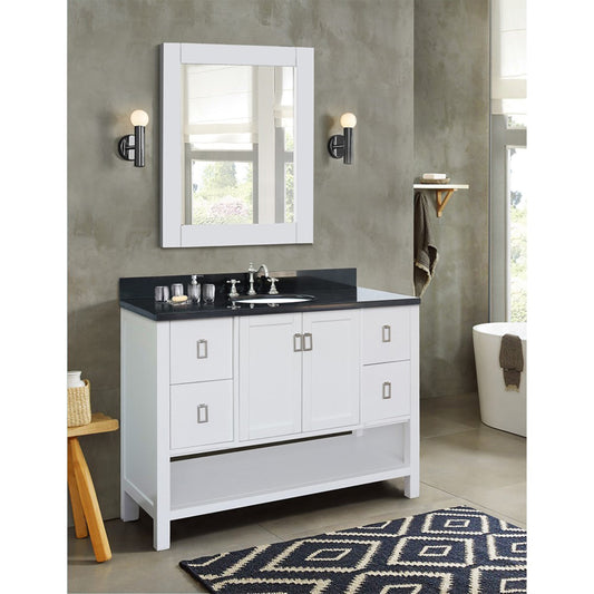 49" Single vanity in White finish with Black Galaxy top and oval sink