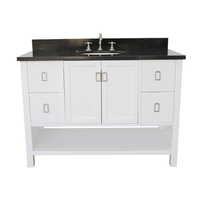49" Single vanity in White finish with Black Galaxy top and oval sink