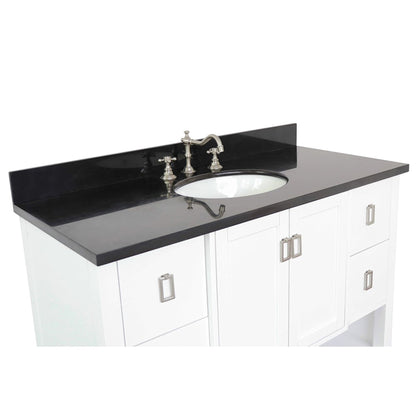 49" Single vanity in White finish with Black Galaxy top and oval sink