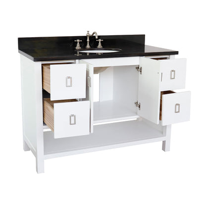 49" Single vanity in White finish with Black Galaxy top and oval sink