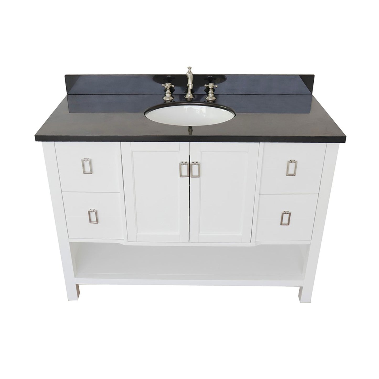 49" Single vanity in White finish with Black Galaxy top and oval sink