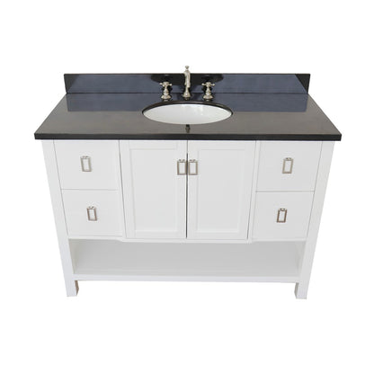 49" Single vanity in White finish with Black Galaxy top and oval sink