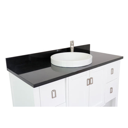 49" Single vanity in White finish with Black Galaxy top and round sink