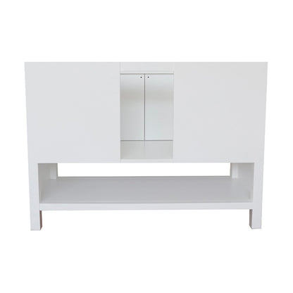 49" Single vanity in White finish with Black Galaxy top and round sink