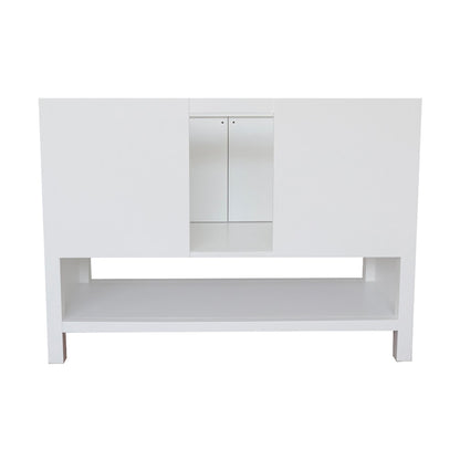 49" Single vanity in White finish with Black Galaxy top and rectangle sink