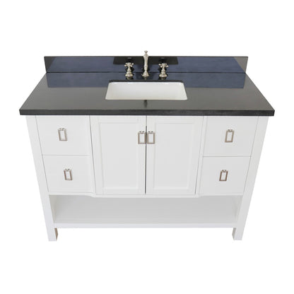 49" Single vanity in White finish with Black Galaxy top and rectangle sink