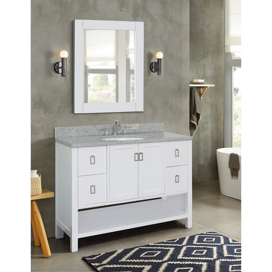 49" Single vanity in White finish with Gray granite top and oval sink