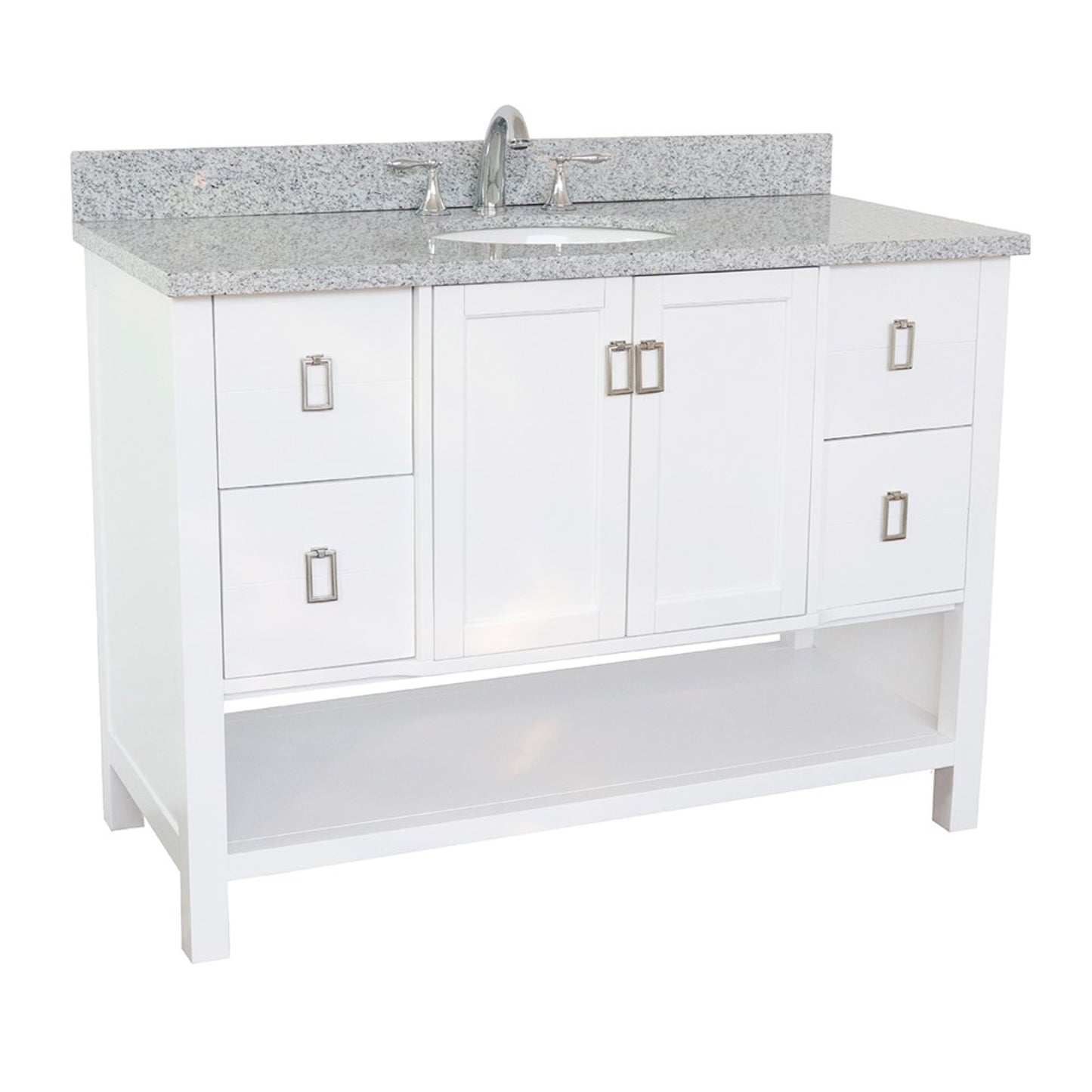 49" Single vanity in White finish with Gray granite top and oval sink