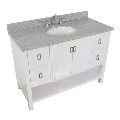 49" Single vanity in White finish with Gray granite top and oval sink