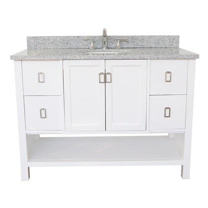 49" Single vanity in White finish with Gray granite top and oval sink