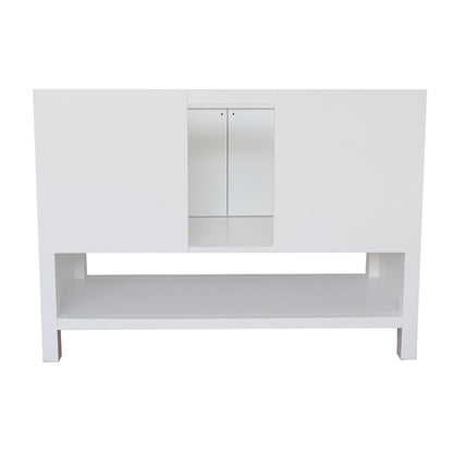 49" Single vanity in White finish with Gray granite top and oval sink