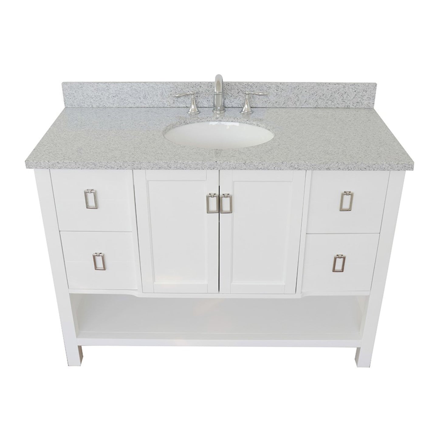 49" Single vanity in White finish with Gray granite top and oval sink