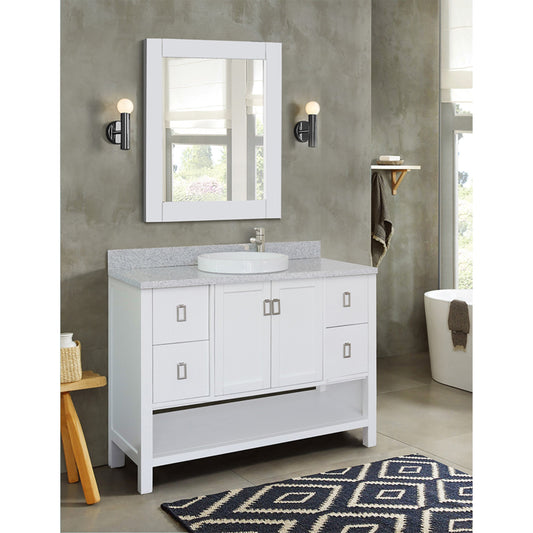 49" Single vanity in White finish with Gray granite top and round sink