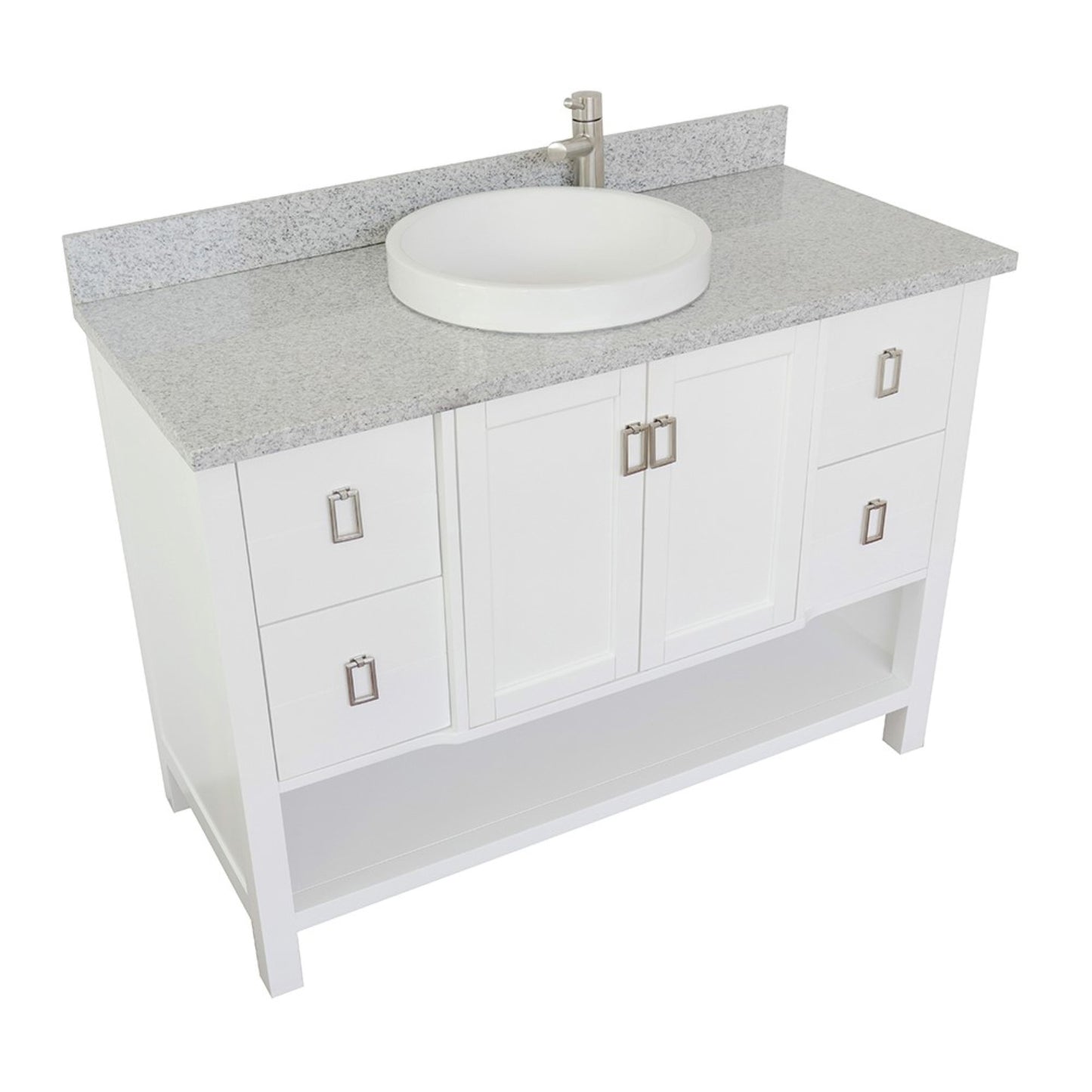 49" Single vanity in White finish with Gray granite top and round sink
