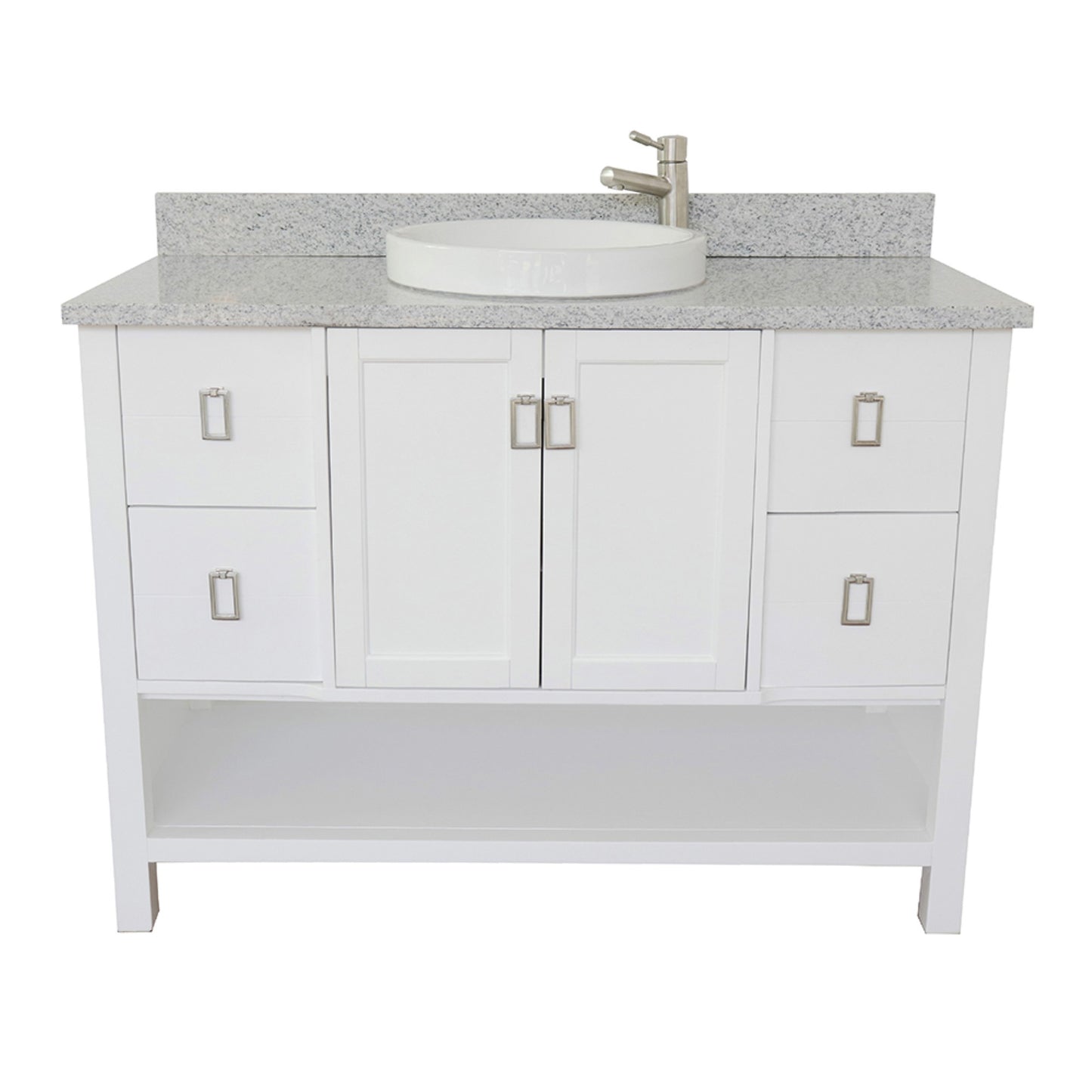 49" Single vanity in White finish with Gray granite top and round sink