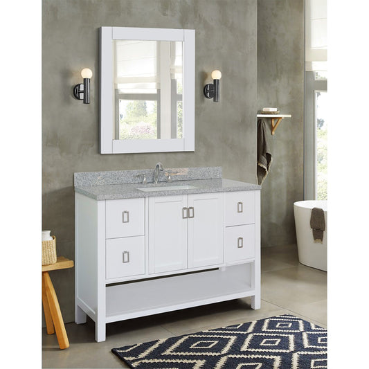 49" Single vanity in White finish with Gray granite top and rectangle sink