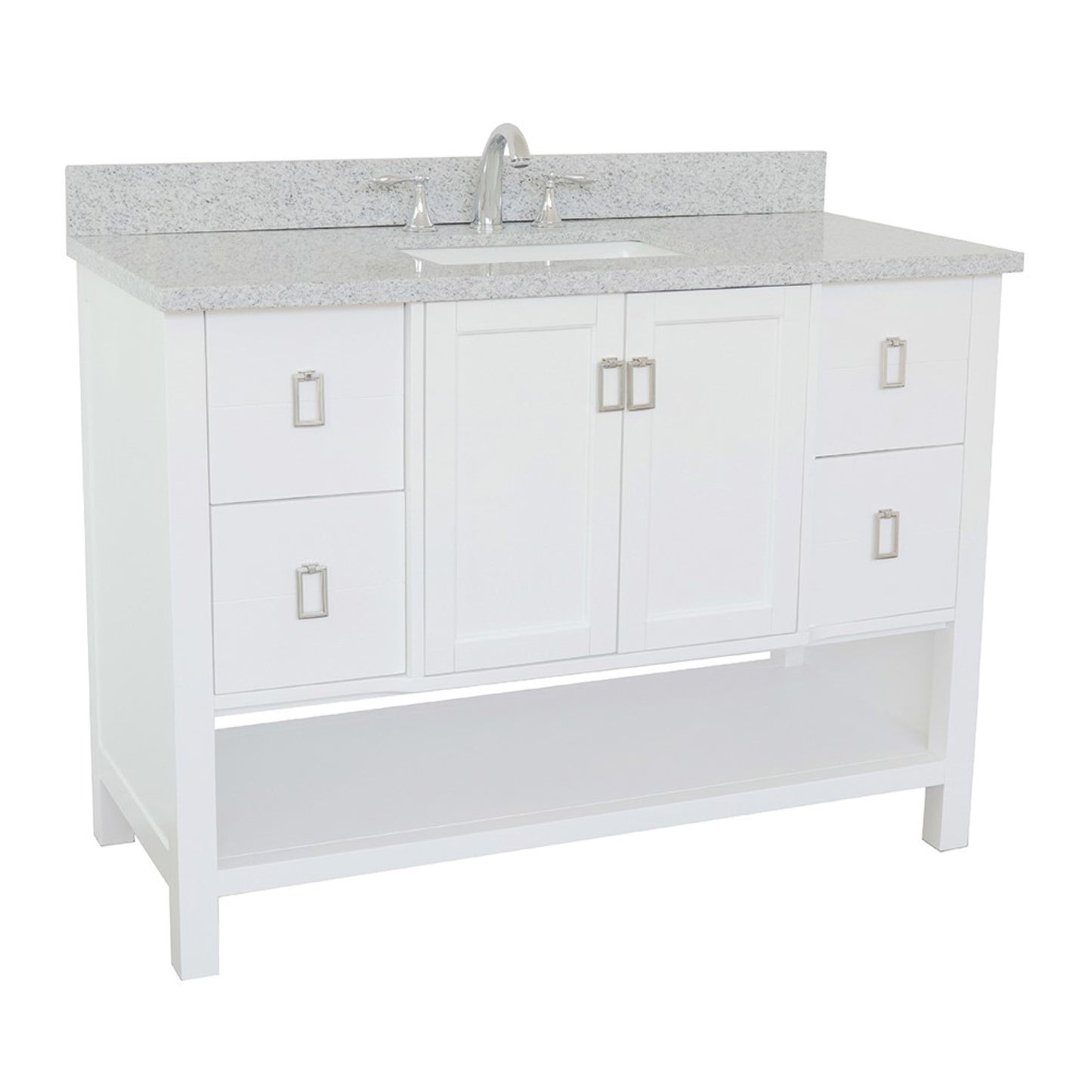 49" Single vanity in White finish with Gray granite top and rectangle sink