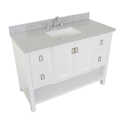 49" Single vanity in White finish with Gray granite top and rectangle sink