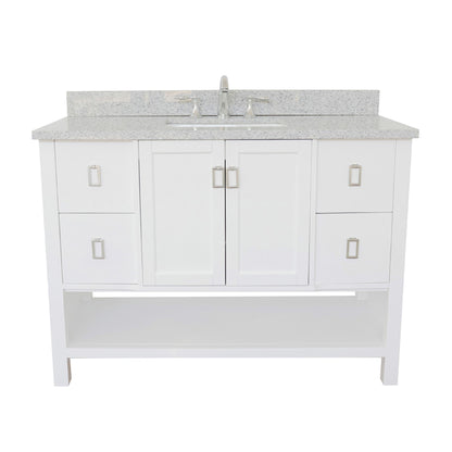 49" Single vanity in White finish with Gray granite top and rectangle sink