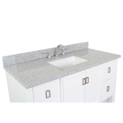 49" Single vanity in White finish with Gray granite top and rectangle sink