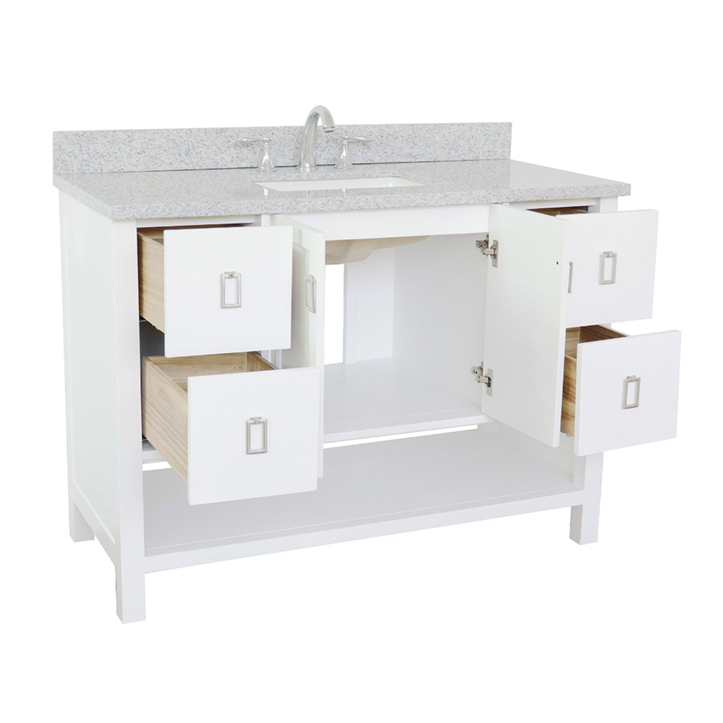 49" Single vanity in White finish with Gray granite top and rectangle sink
