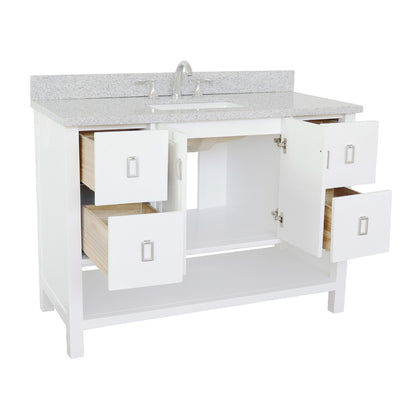 49" Single vanity in White finish with Gray granite top and rectangle sink