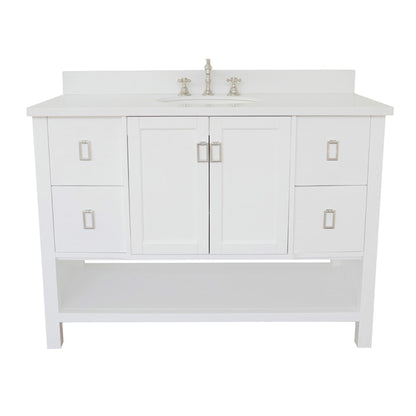 49" Single vanity in White finish with White engineered stone top and oval sink