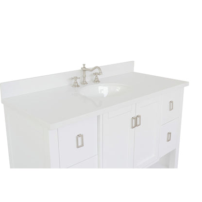 49" Single vanity in White finish with White engineered stone top and oval sink
