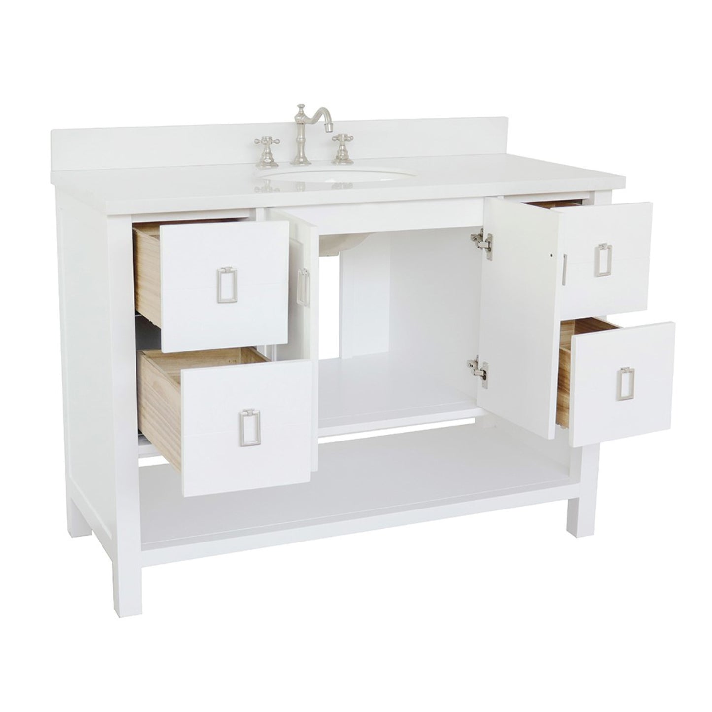 49" Single vanity in White finish with White engineered stone top and oval sink