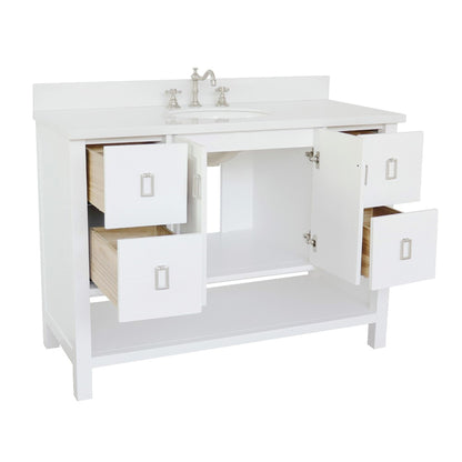 49" Single vanity in White finish with White engineered stone top and oval sink