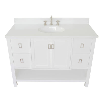 49" Single vanity in White finish with White engineered stone top and oval sink