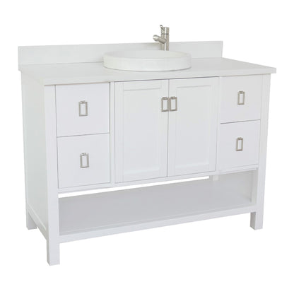 49" Single vanity in White finish with White engineered stone top and round sink