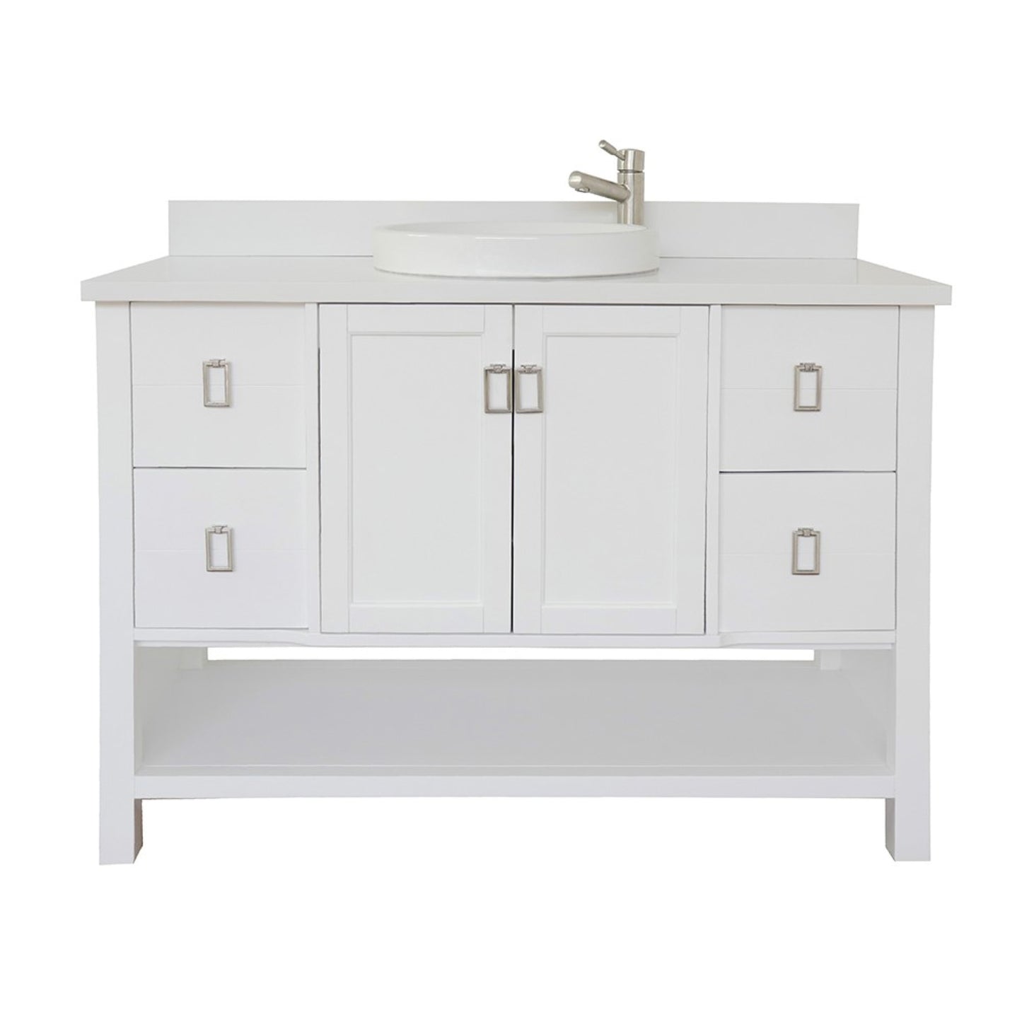 49" Single vanity in White finish with White engineered stone top and round sink