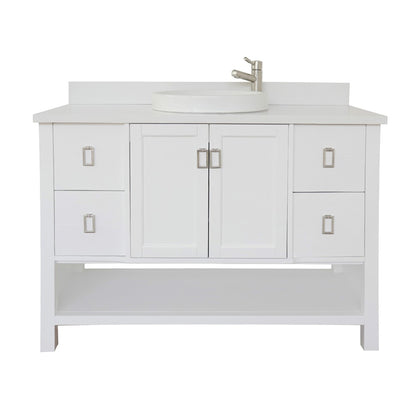 49" Single vanity in White finish with White engineered stone top and round sink