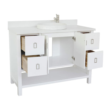 49" Single vanity in White finish with White engineered stone top and round sink