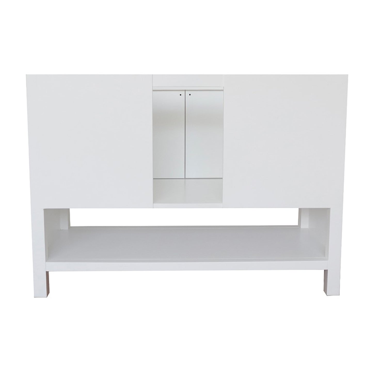 49" Single vanity in White finish with White engineered stone top and round sink
