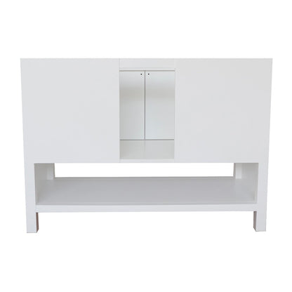 49" Single vanity in White finish with White engineered stone top and round sink