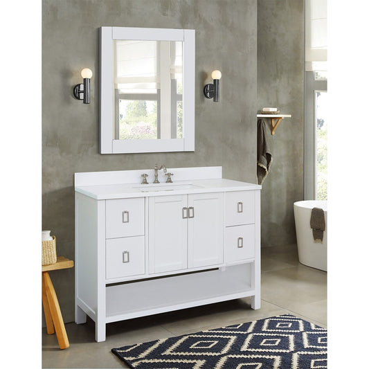 49" Single vanity in White finish with White engineered stone top and rectangle sink