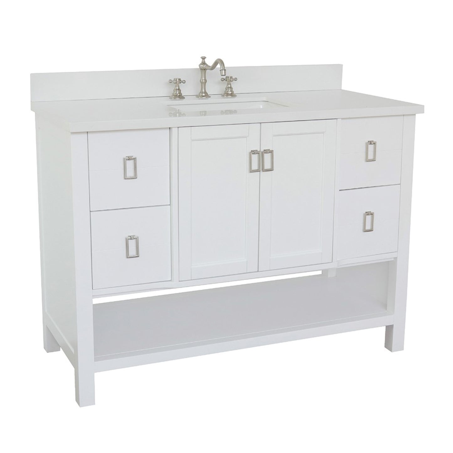 49" Single vanity in White finish with White engineered stone top and rectangle sink