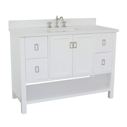 49" Single vanity in White finish with White engineered stone top and rectangle sink