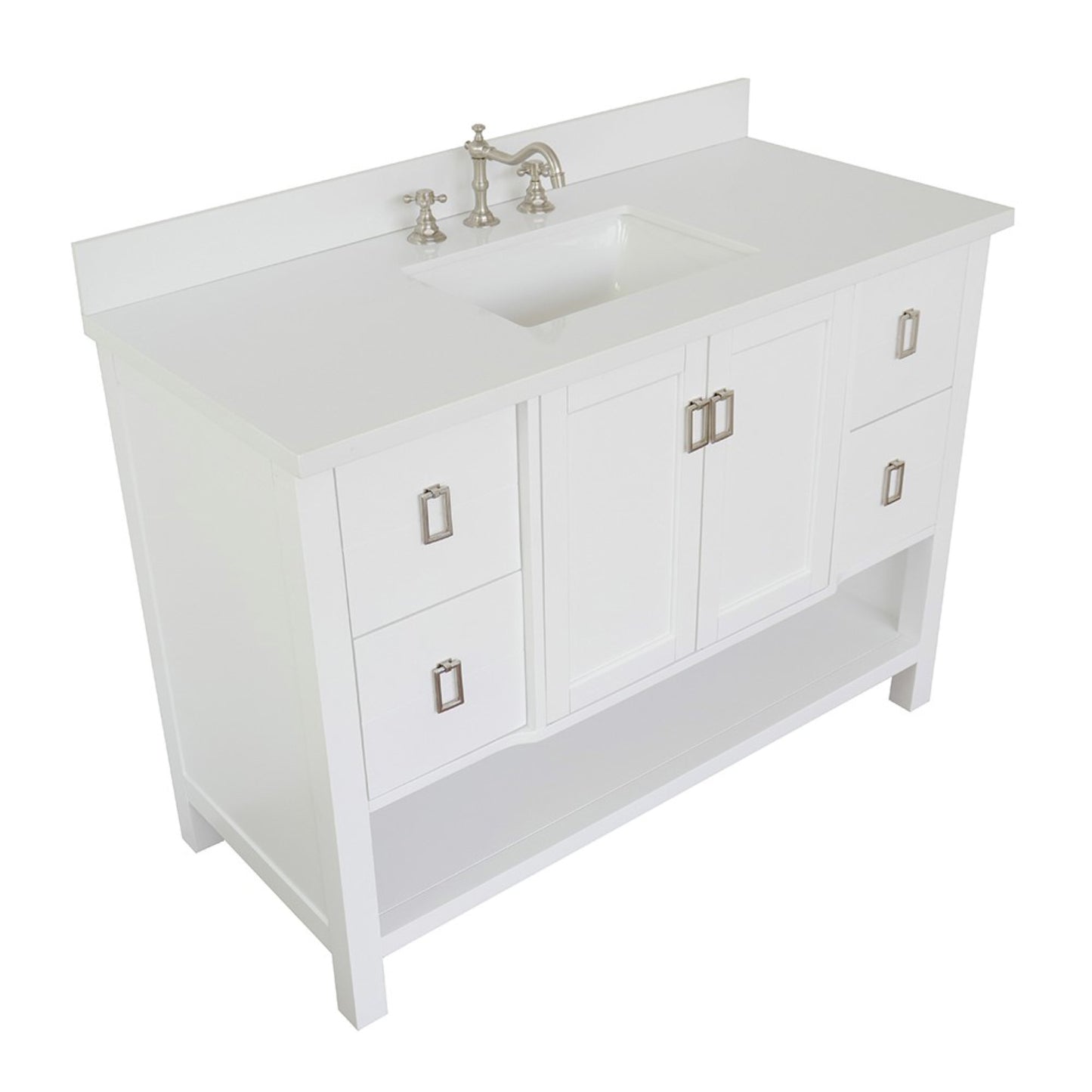 49" Single vanity in White finish with White engineered stone top and rectangle sink