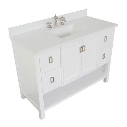 49" Single vanity in White finish with White engineered stone top and rectangle sink