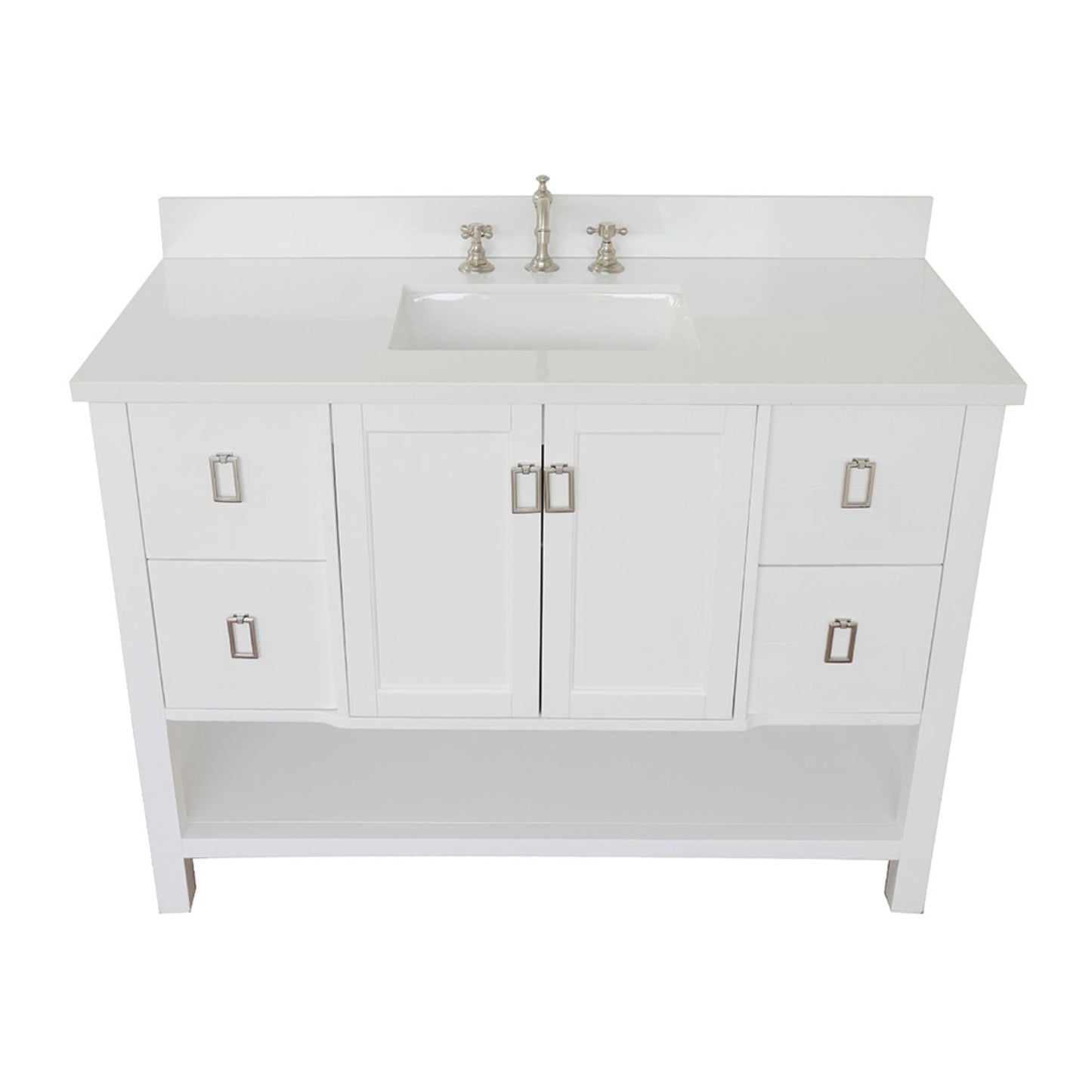 49" Single vanity in White finish with White engineered stone top and rectangle sink