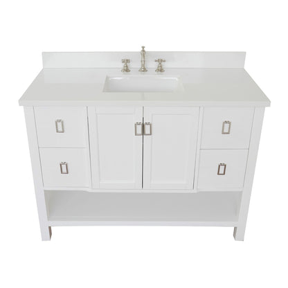49" Single vanity in White finish with White engineered stone top and rectangle sink