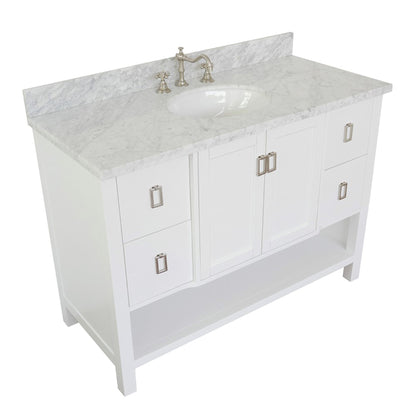 49" Single vanity in White finish with White Carrara top and oval sink