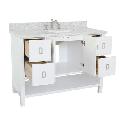 49" Single vanity in White finish with White Carrara top and oval sink